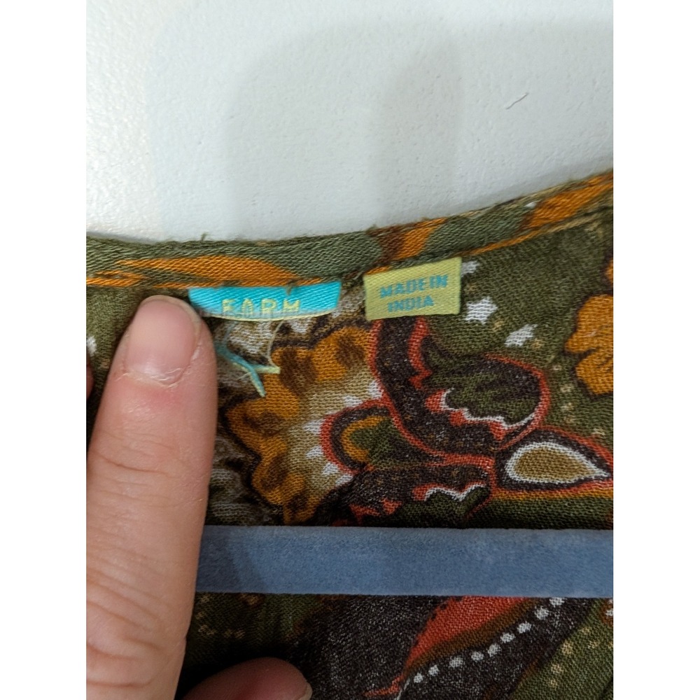 FARM Rio Olive Green Paisley Midi Dress with Rust and Mustard Accents - Picture 6 of 11